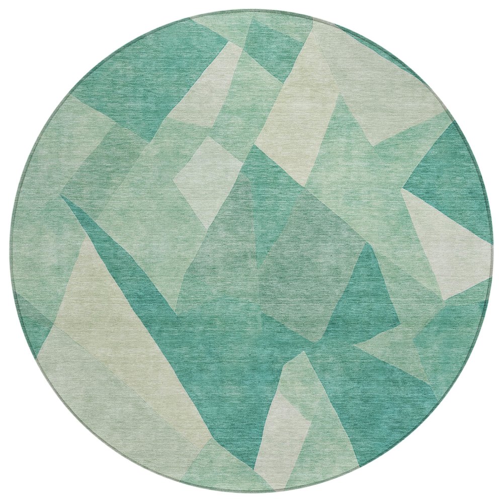 Machine Washable Indoor/Outdoor Chantille ACN2374 Teal 8' x 8' Round Rug. Picture 1