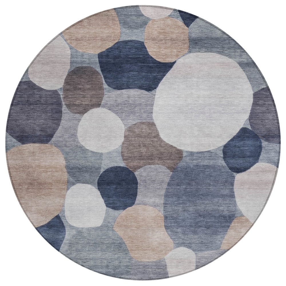Machine Washable Indoor/Outdoor Chantille ACN2375 Blue 8' x 8' Round Rug. Picture 1