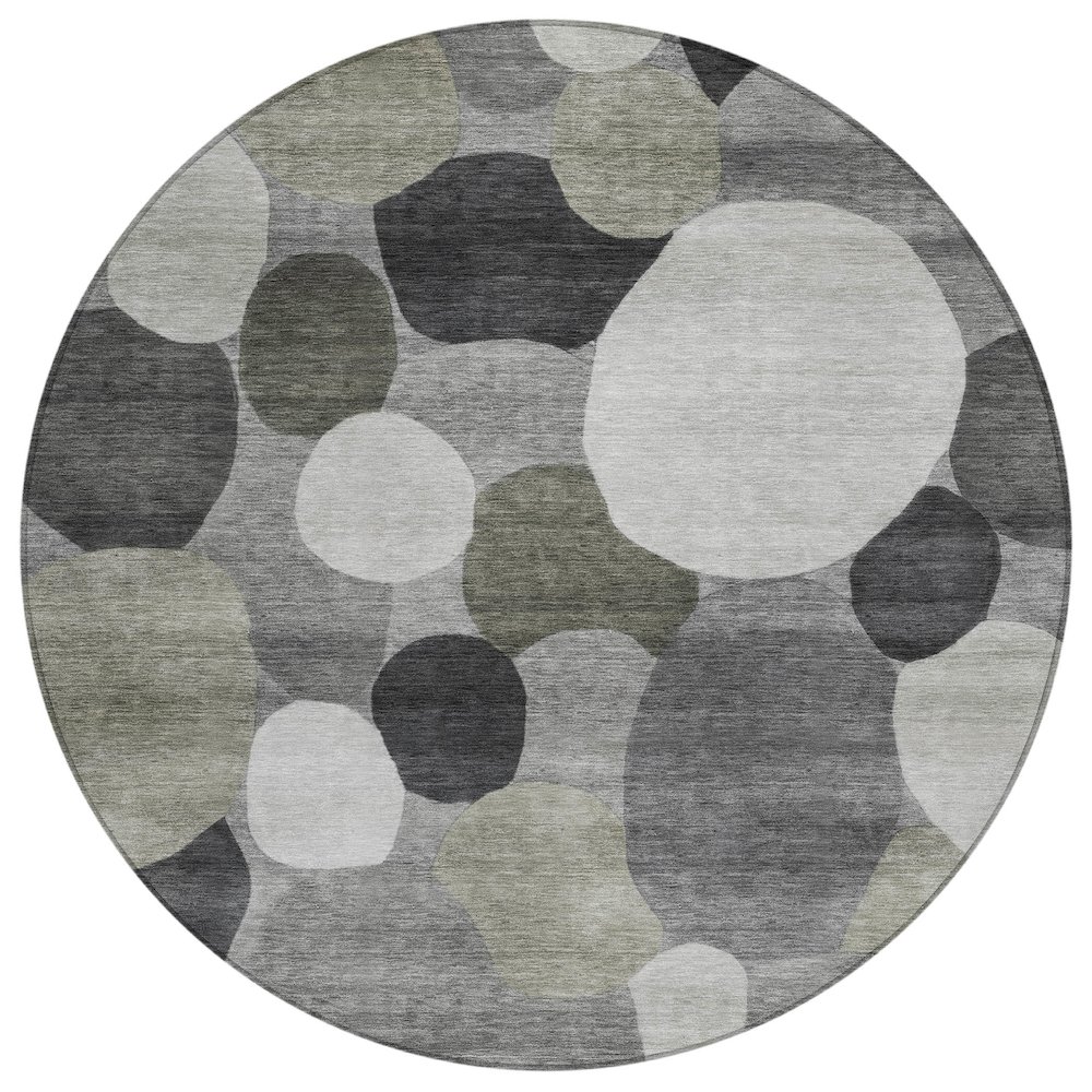 Machine Washable Indoor/Outdoor Chantille ACN2375 Gray 8' x 8' Round Rug. Picture 1