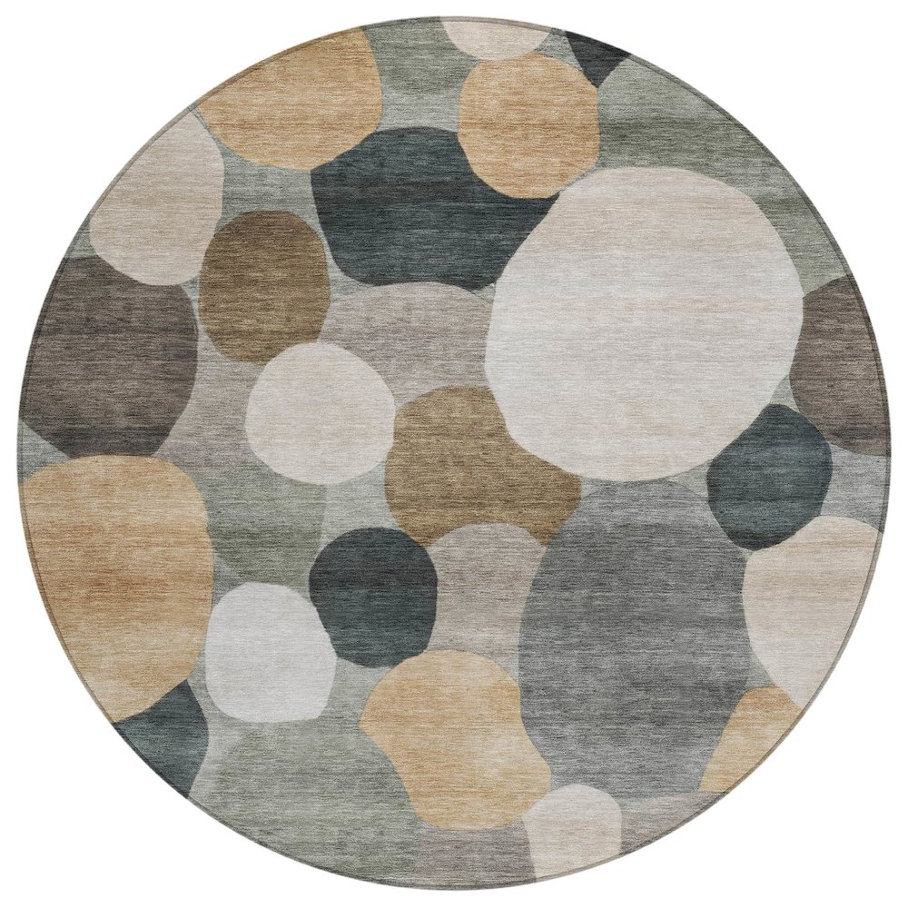 Machine Washable Indoor/Outdoor Chantille ACN2375 Brown 8' x 8' Round Rug. Picture 1