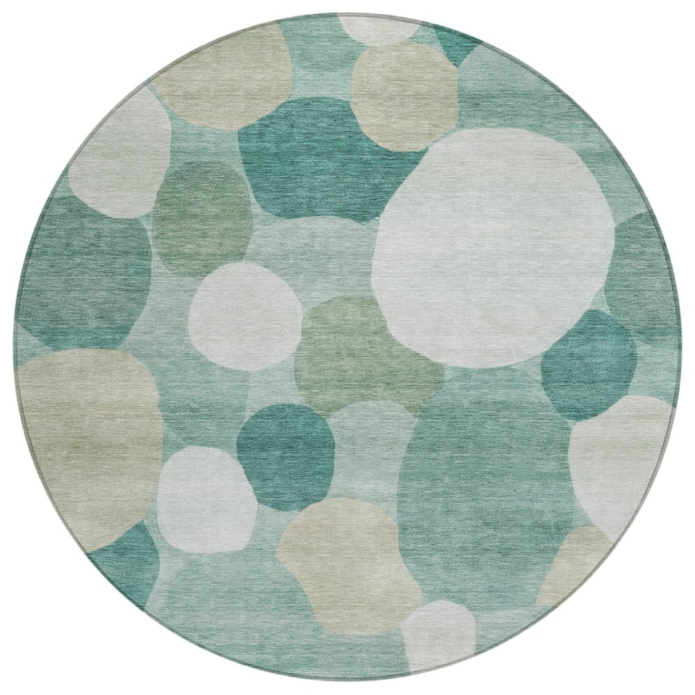 Machine Washable Indoor/Outdoor Chantille ACN2375 Teal 8' x 8' Round Rug. Picture 1