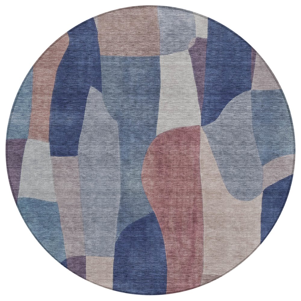Machine Washable Indoor/Outdoor Chantille ACN2376 Blue 8' x 8' Round Rug. Picture 1