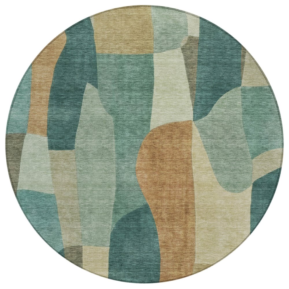 Machine Washable Indoor/Outdoor Chantille ACN2376 Teal 8' x 8' Round Rug. Picture 1