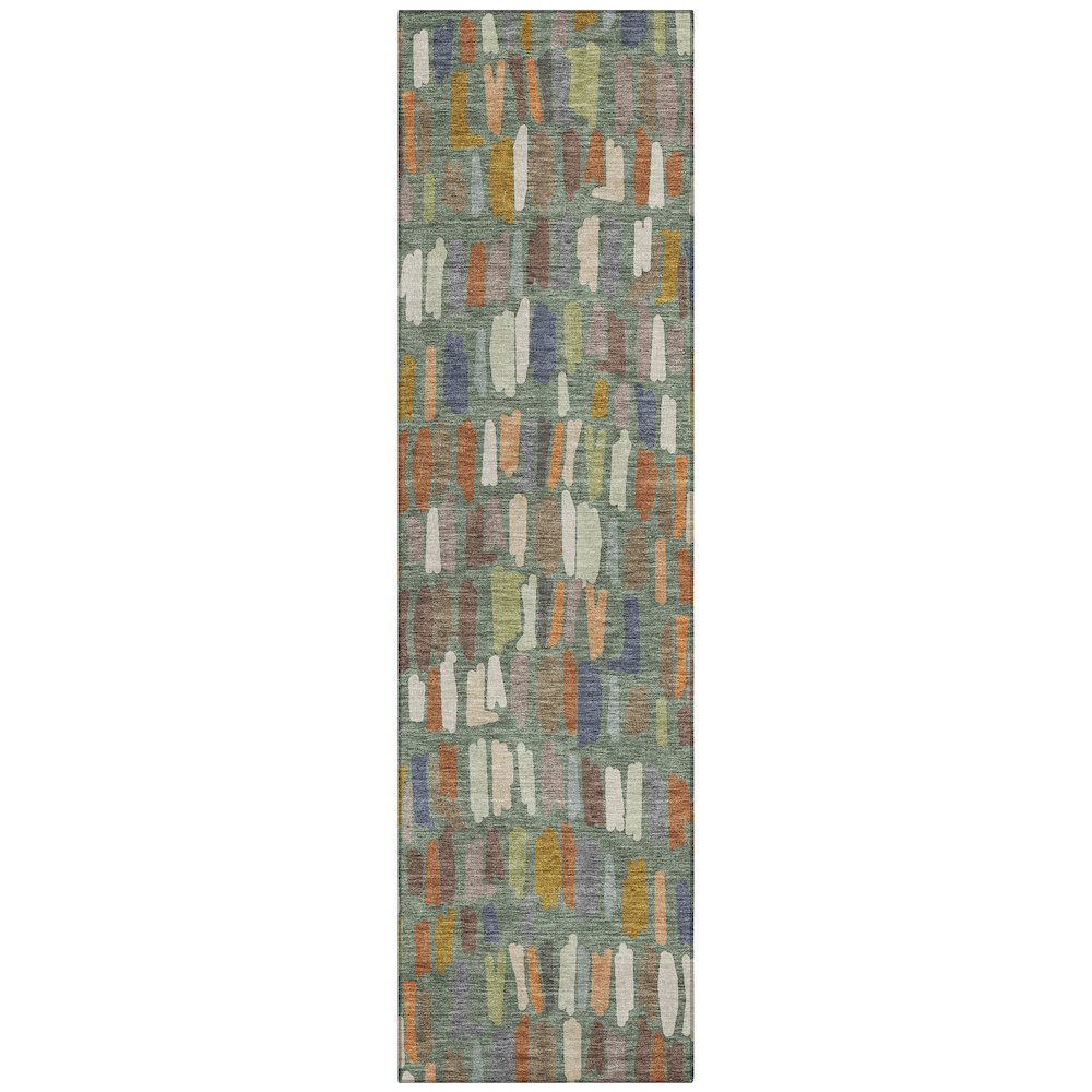 Machine Washable Indoor/Outdoor Chantille ACN2377 Green 2'3" x 7'6" Runner Rug. Picture 1