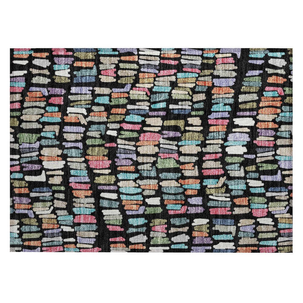 Machine Washable Indoor/Outdoor Chantille ACN2377 Black 1'8" x 2'6" Rug. Picture 1