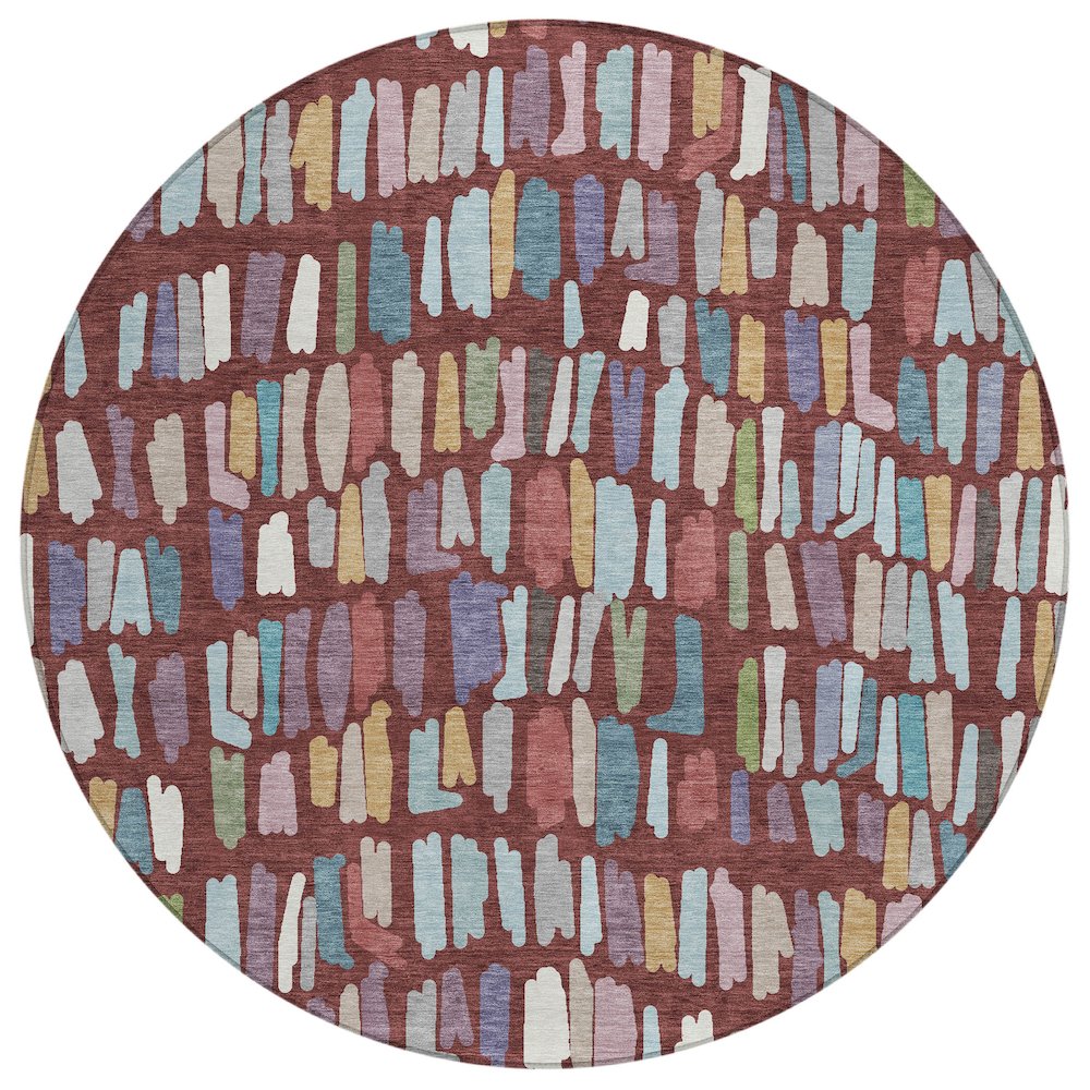 Machine Washable Indoor/Outdoor Chantille ACN2377 Red 8' x 8' Round Rug. Picture 1
