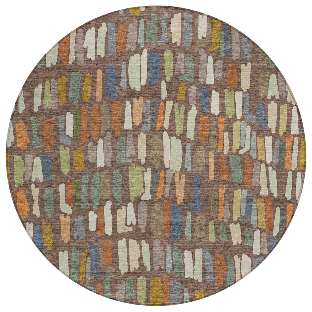 Machine Washable Indoor/Outdoor Chantille ACN2377 Brown 8' x 8' Round Rug. Picture 1