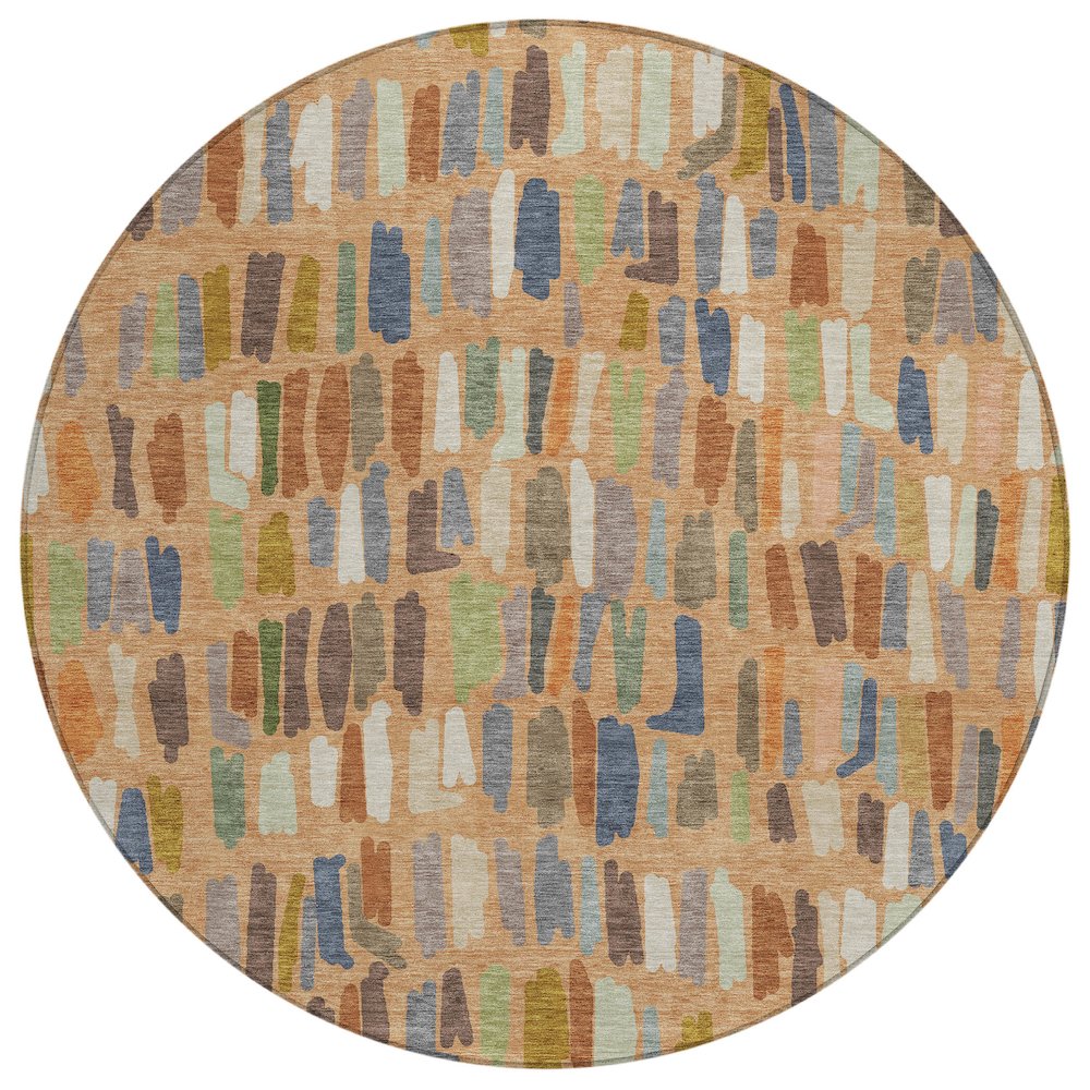 Machine Washable Indoor/Outdoor Chantille ACN2377 Orange 8' x 8' Round Rug. Picture 1