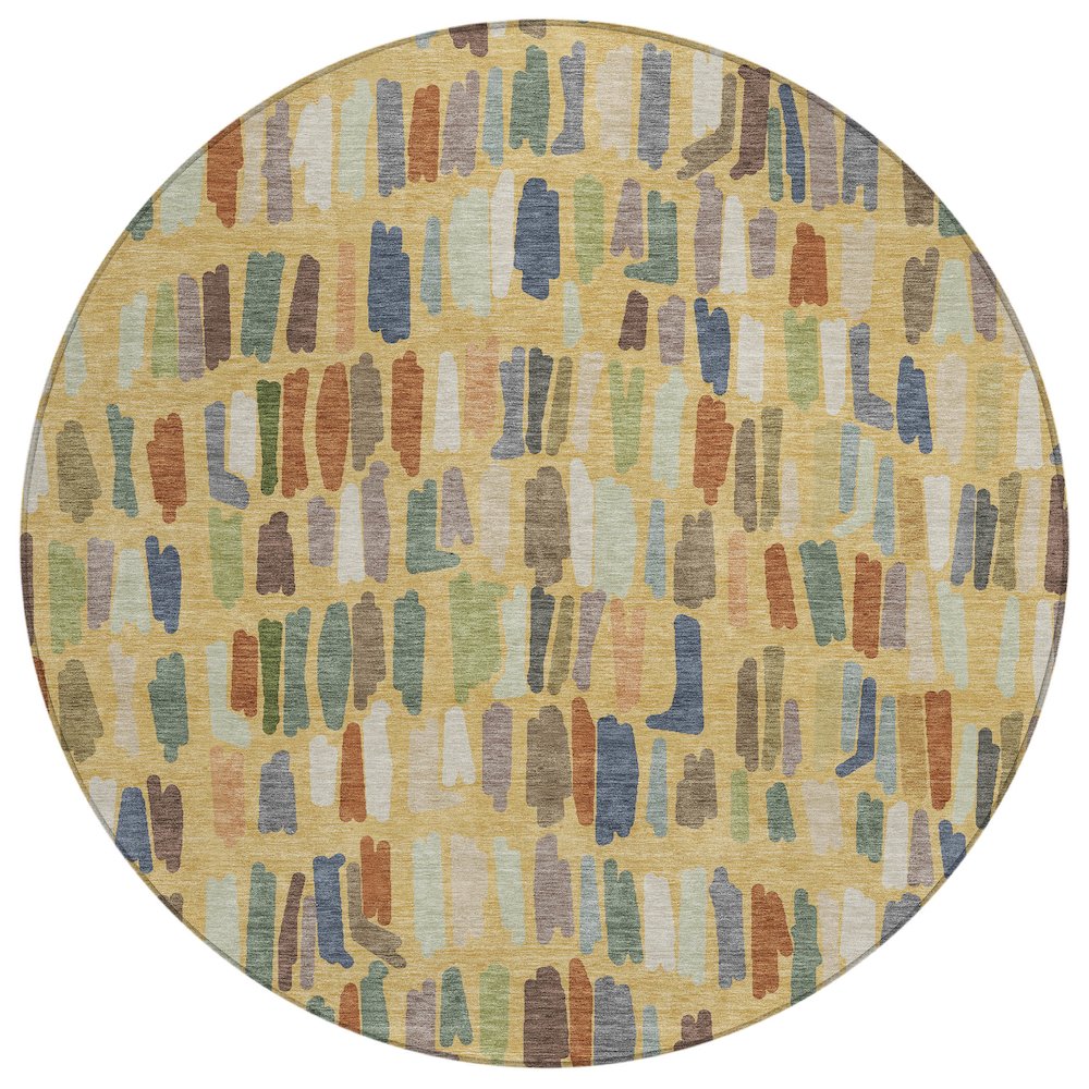 Machine Washable Indoor/Outdoor Chantille ACN2377 Gold 8' x 8' Round Rug. Picture 1