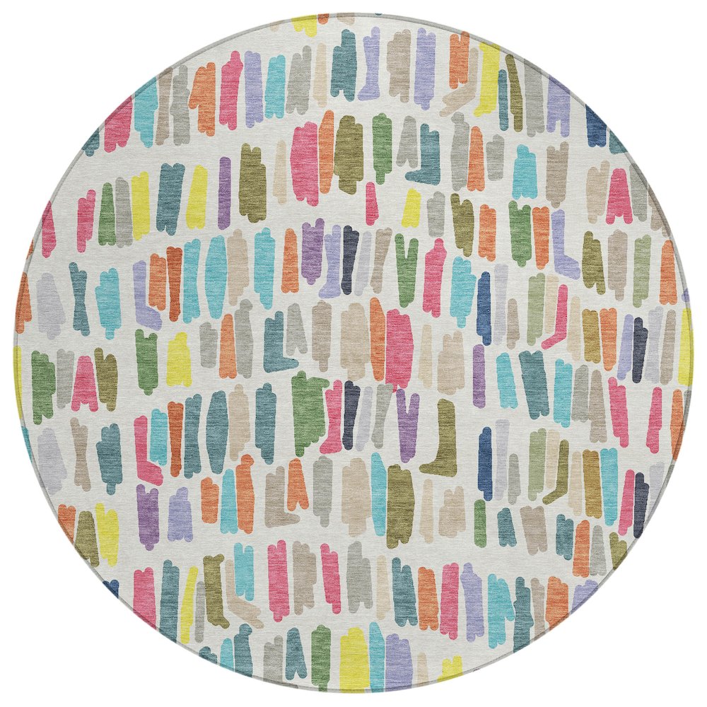 Machine Washable Indoor/Outdoor Chantille ACN2377 Ivory 8' x 8' Round Rug. Picture 1