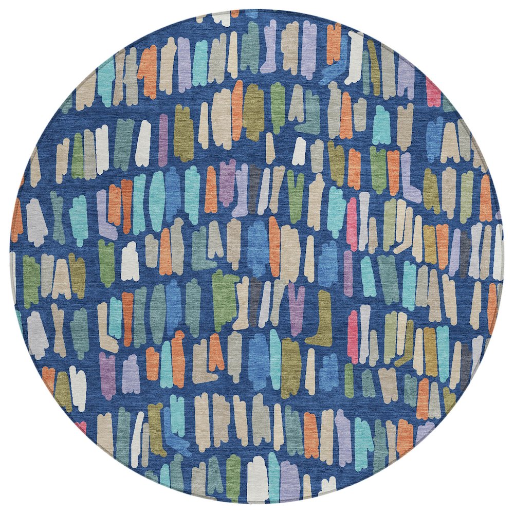 Machine Washable Indoor/Outdoor Chantille ACN2377 Blue 8' x 8' Round Rug. Picture 1
