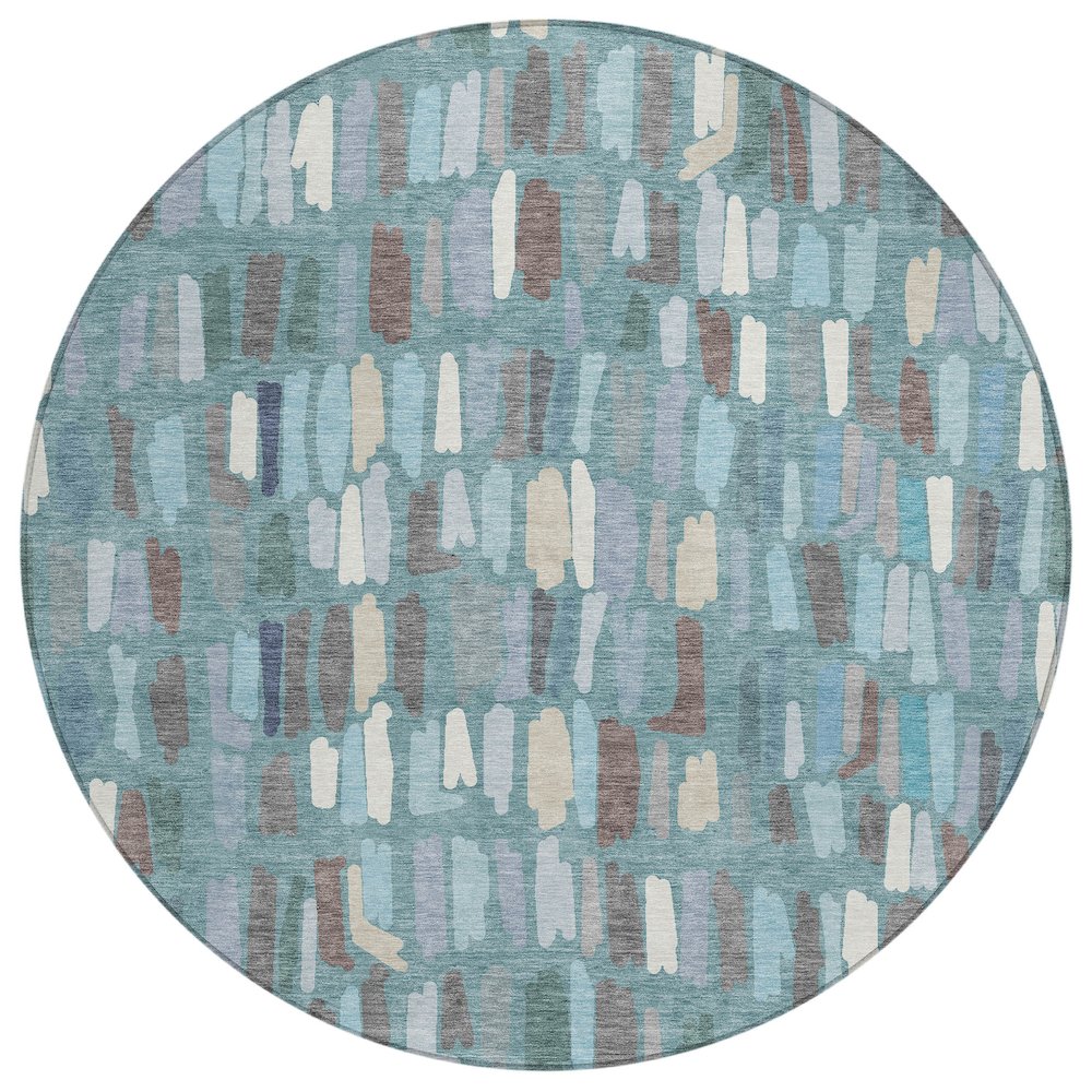 Machine Washable Indoor/Outdoor Chantille ACN2377 Teal 8' x 8' Round Rug. Picture 1