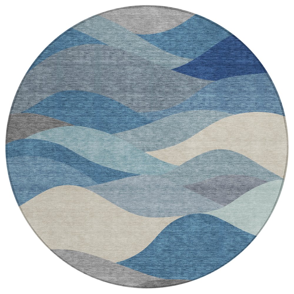 Machine Washable Indoor/Outdoor Chantille ACN2378 Blue 8' x 8' Round Rug. Picture 1