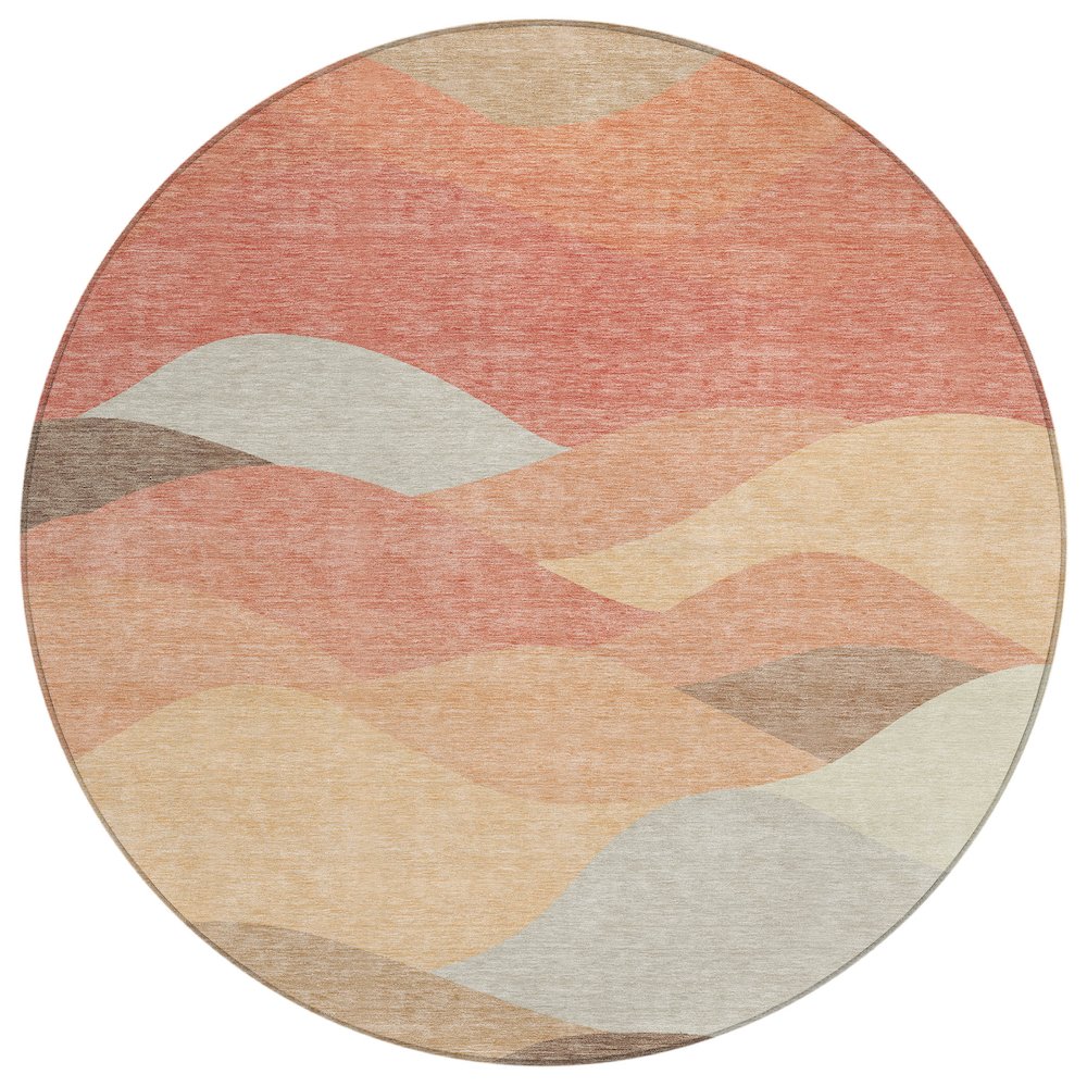 Machine Washable Indoor/Outdoor Chantille ACN2378 Orange 8' x 8' Round Rug. Picture 1