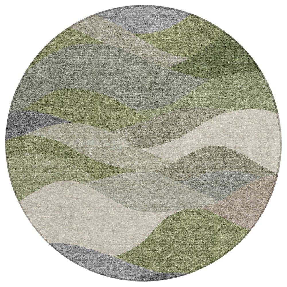 Machine Washable Indoor/Outdoor Chantille ACN2378 Green 8' x 8' Round Rug. Picture 1