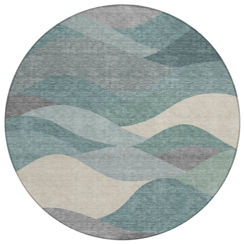 Machine Washable Indoor/Outdoor Chantille ACN2378 Teal 8' x 8' Round Rug. Picture 1