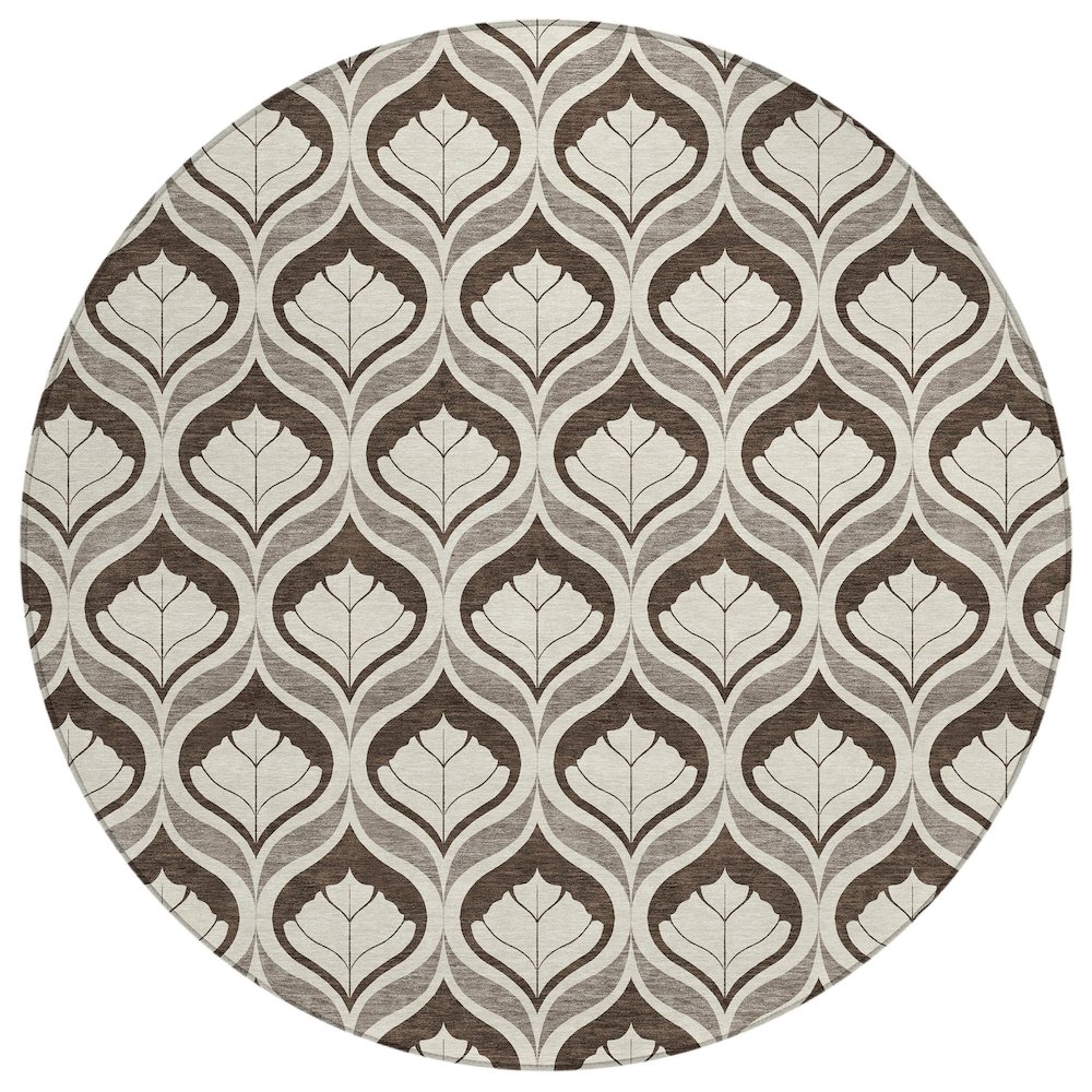 Machine Washable Indoor/Outdoor Chantille ACN2379 Brown 8' x 8' Round Rug. Picture 1