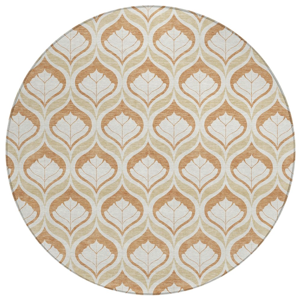 Machine Washable Indoor/Outdoor Chantille ACN2379 Orange 8' x 8' Round Rug. Picture 1