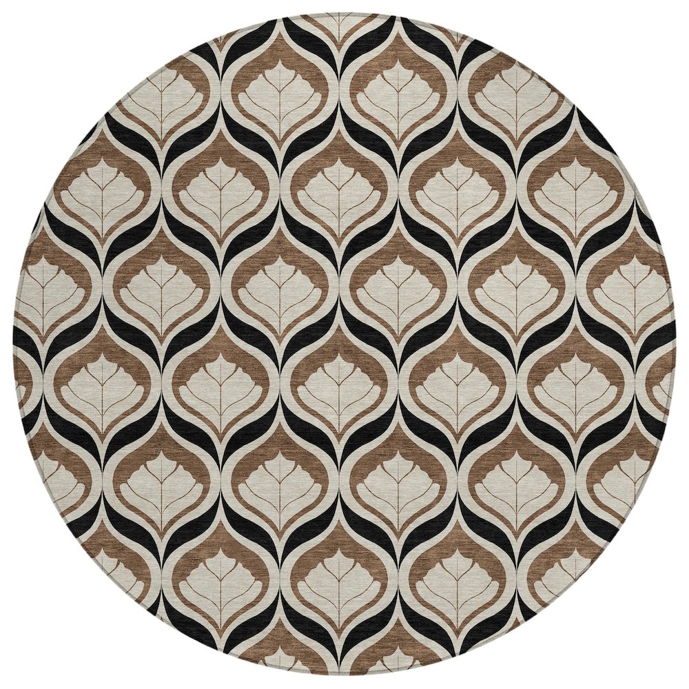Machine Washable Indoor/Outdoor Chantille ACN2379 Brown 8' x 8' Round Rug. Picture 1