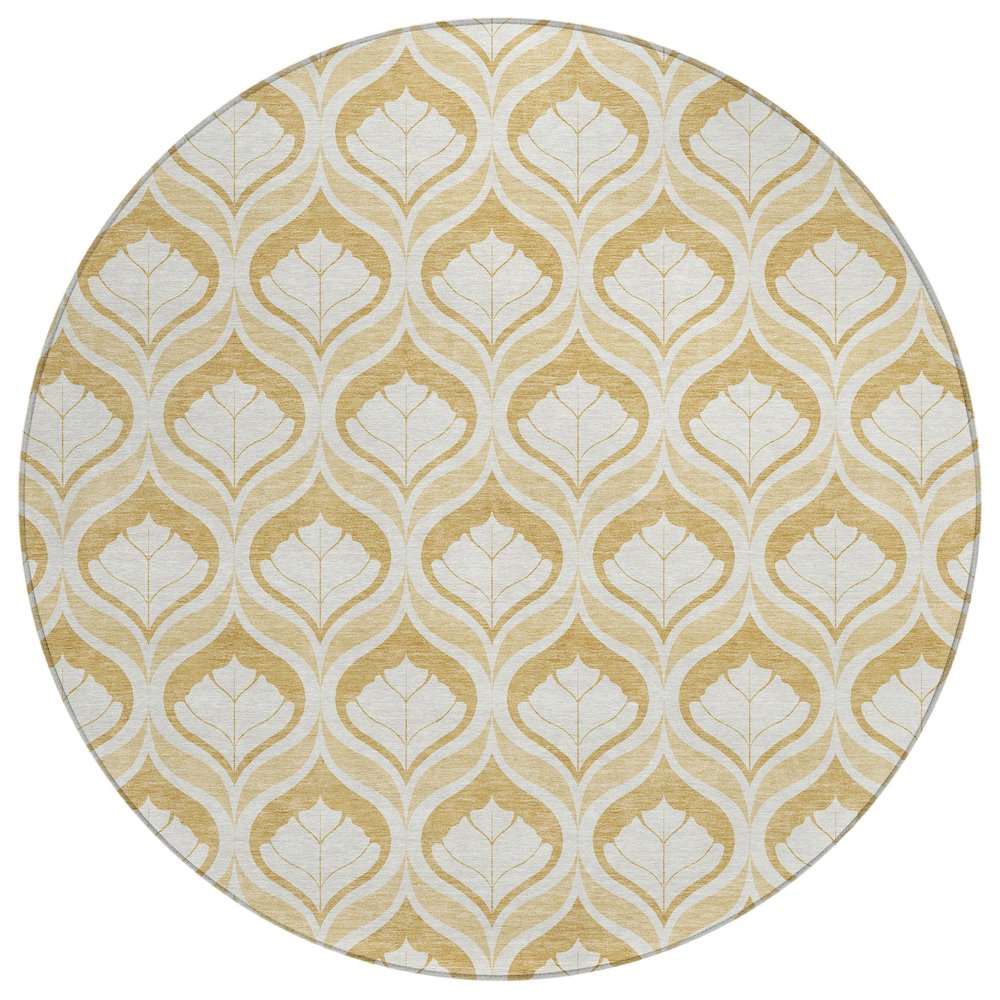 Machine Washable Indoor/Outdoor Chantille ACN2379 Gold 8' x 8' Round Rug. Picture 1