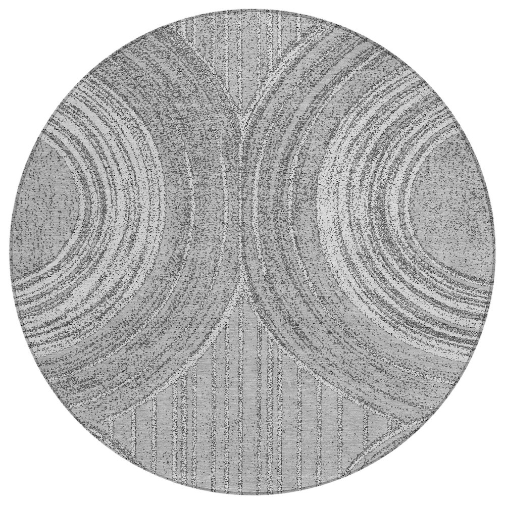 Machine Washable Indoor/Outdoor Chantille ACN2380 Gray 8' x 8' Round Rug. Picture 1