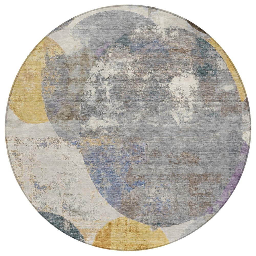 Machine Washable Indoor/Outdoor Chantille ACN2381 Gray 8' x 8' Round Rug. Picture 1