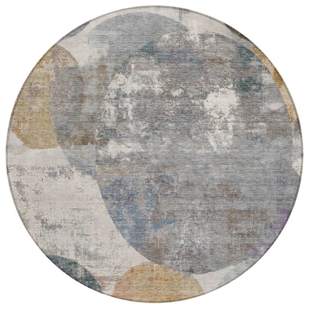 Machine Washable Indoor/Outdoor Chantille ACN2381 Brown 8' x 8' Round Rug. Picture 1