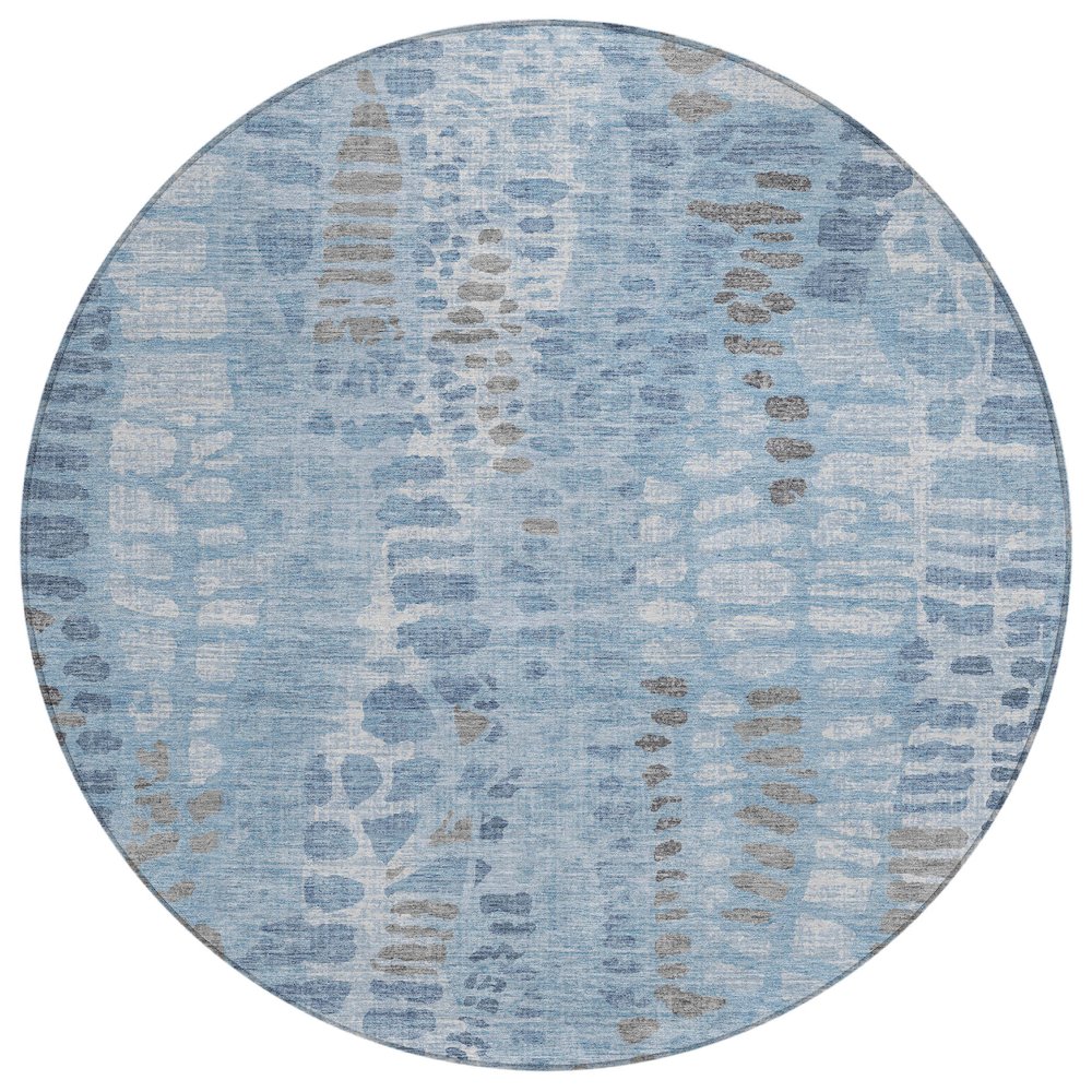 Machine Washable Indoor/Outdoor Chantille ACN2382 Blue 8' x 8' Round Rug. Picture 1