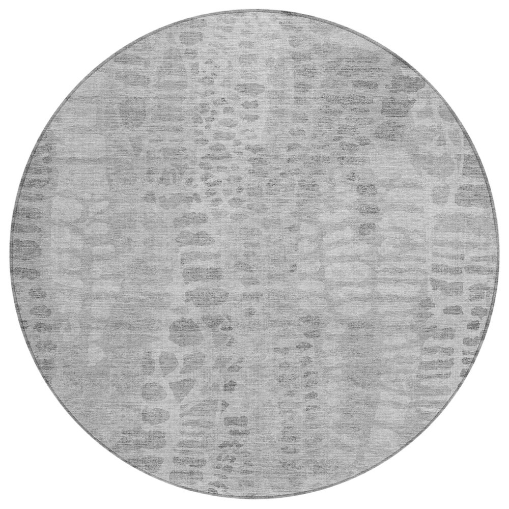 Machine Washable Indoor/Outdoor Chantille ACN2382 Gray 8' x 8' Round Rug. Picture 1