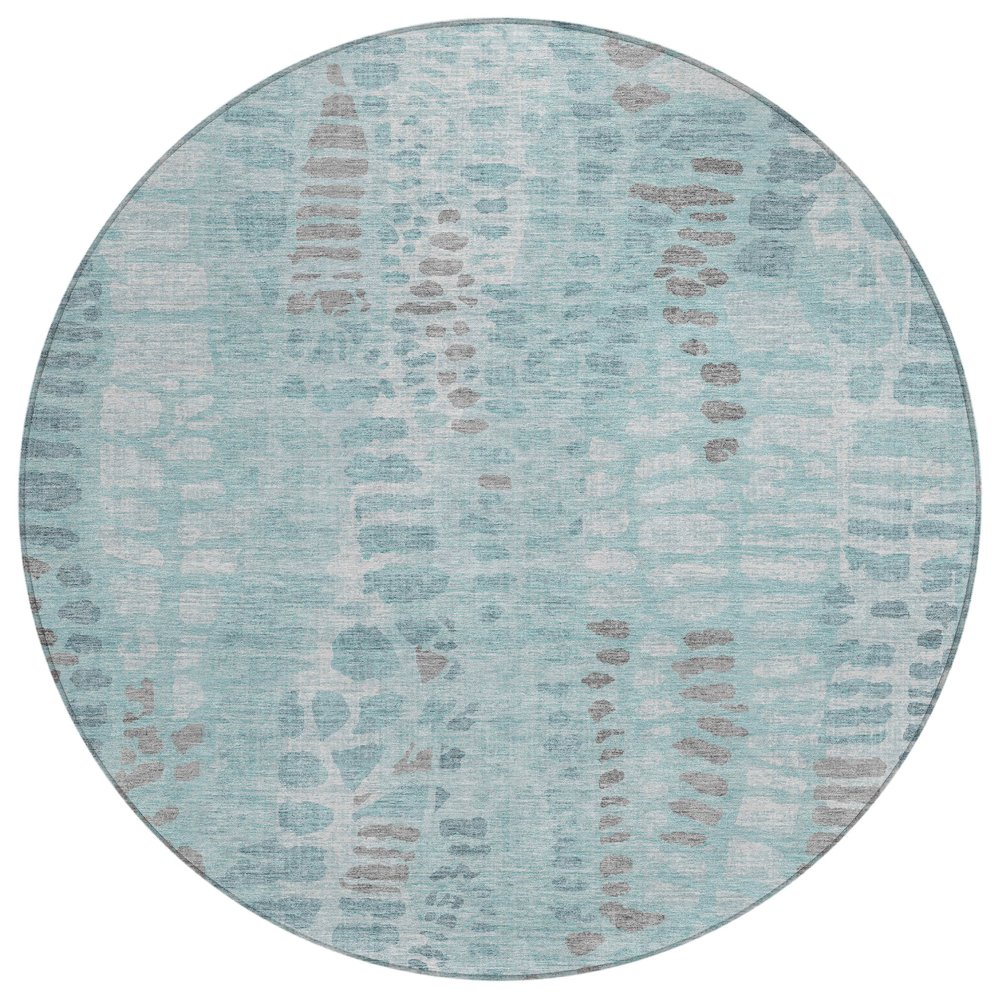 Machine Washable Indoor/Outdoor Chantille ACN2382 Teal 8' x 8' Round Rug. Picture 1
