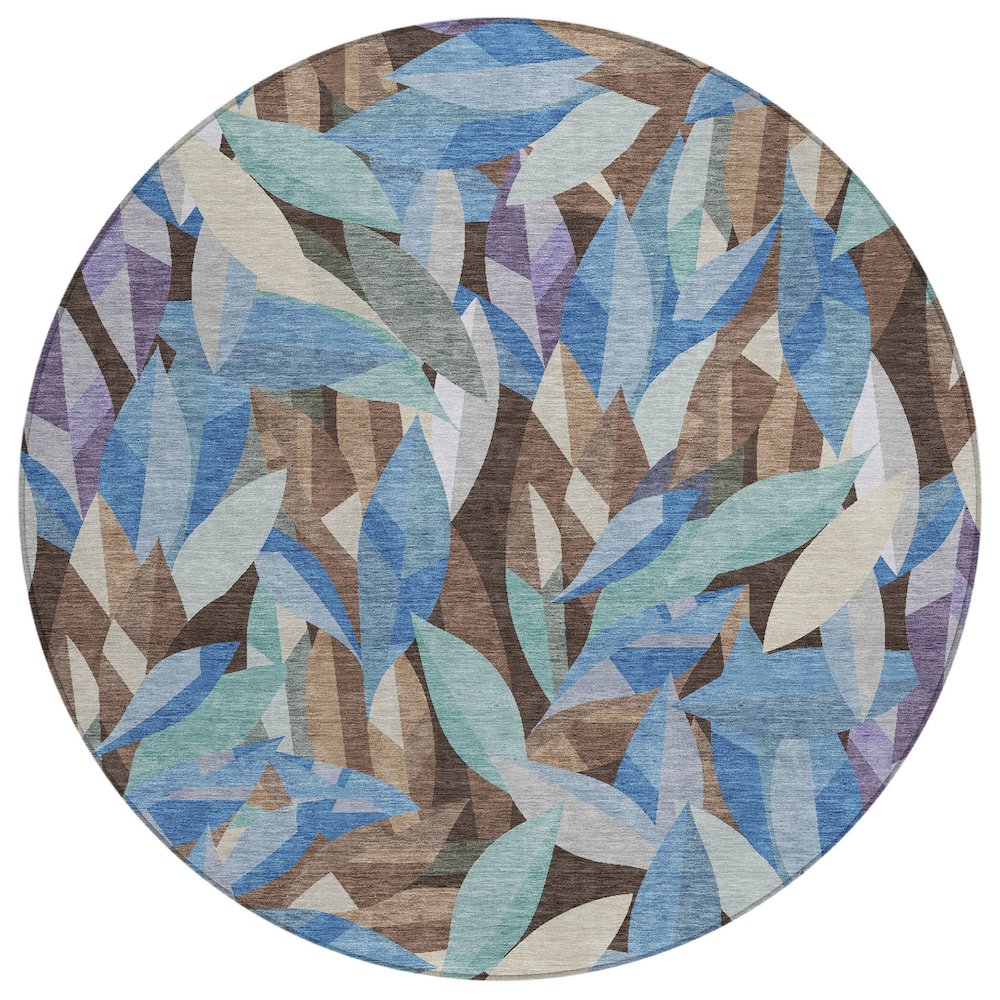 Machine Washable Indoor/Outdoor Chantille ACN2383 Brown 8' x 8' Round Rug. Picture 1