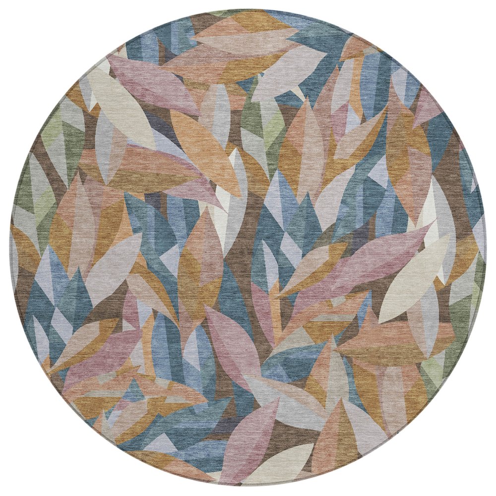 Machine Washable Indoor/Outdoor Chantille ACN2383 Orange 8' x 8' Round Rug. Picture 1