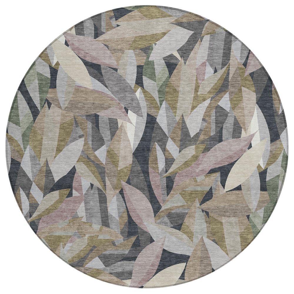 Machine Washable Indoor/Outdoor Chantille ACN2383 Brown 8' x 8' Round Rug. Picture 1