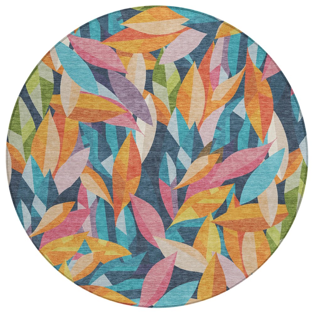 Machine Washable Indoor/Outdoor Chantille ACN2383 Blue 8' x 8' Round Rug. Picture 1