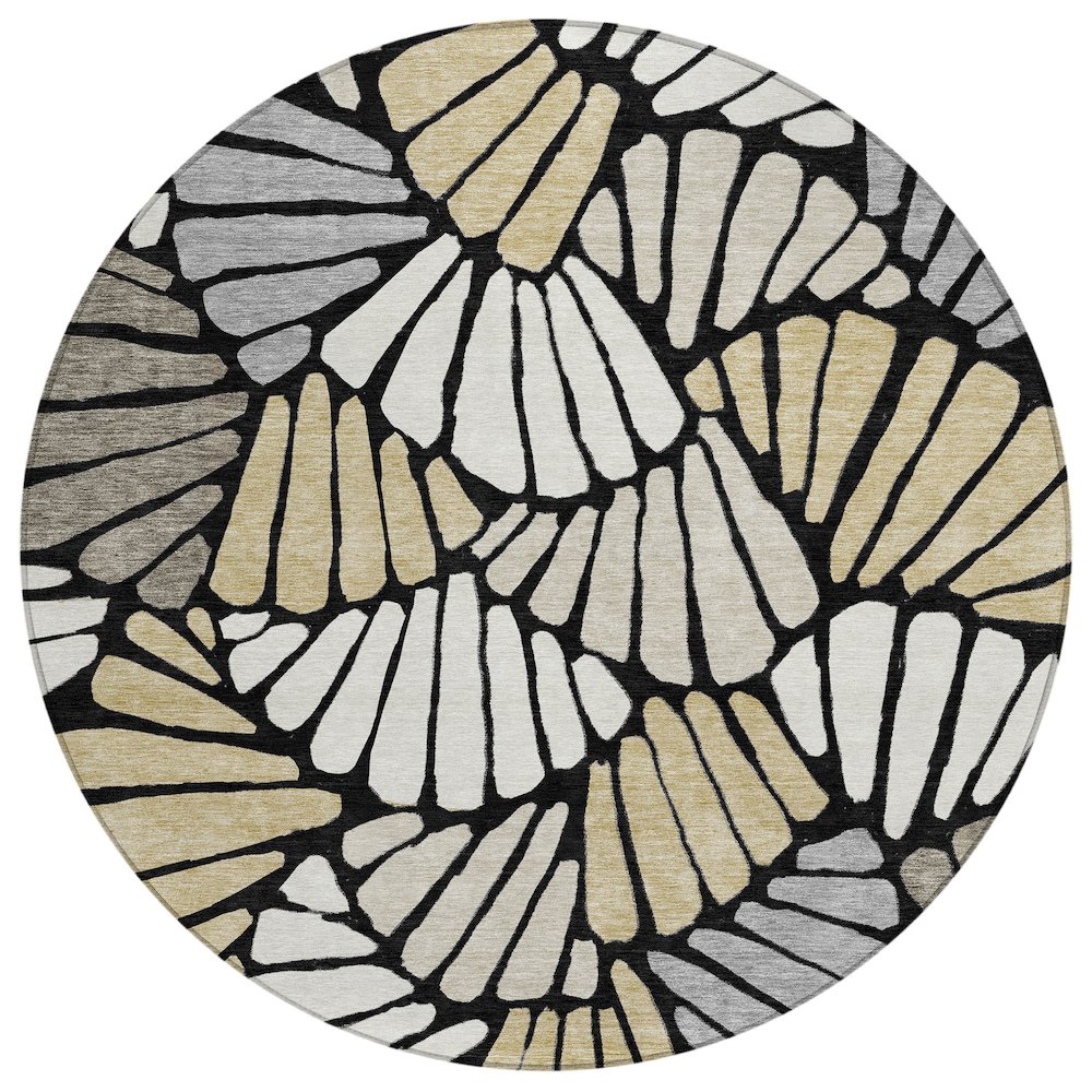 Machine Washable Indoor/Outdoor Chantille ACN2384 Black 8' x 8' Round Rug. Picture 1