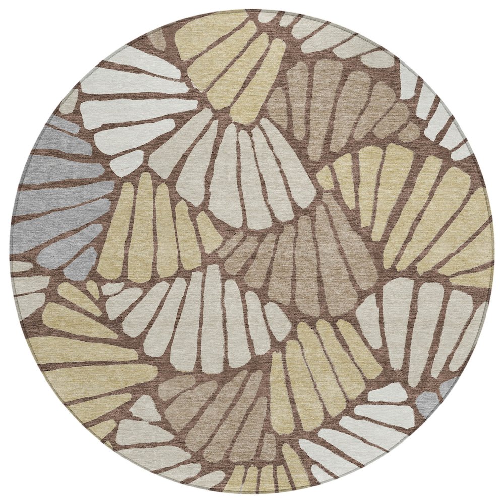 Machine Washable Indoor/Outdoor Chantille ACN2384 Brown 8' x 8' Round Rug. Picture 1