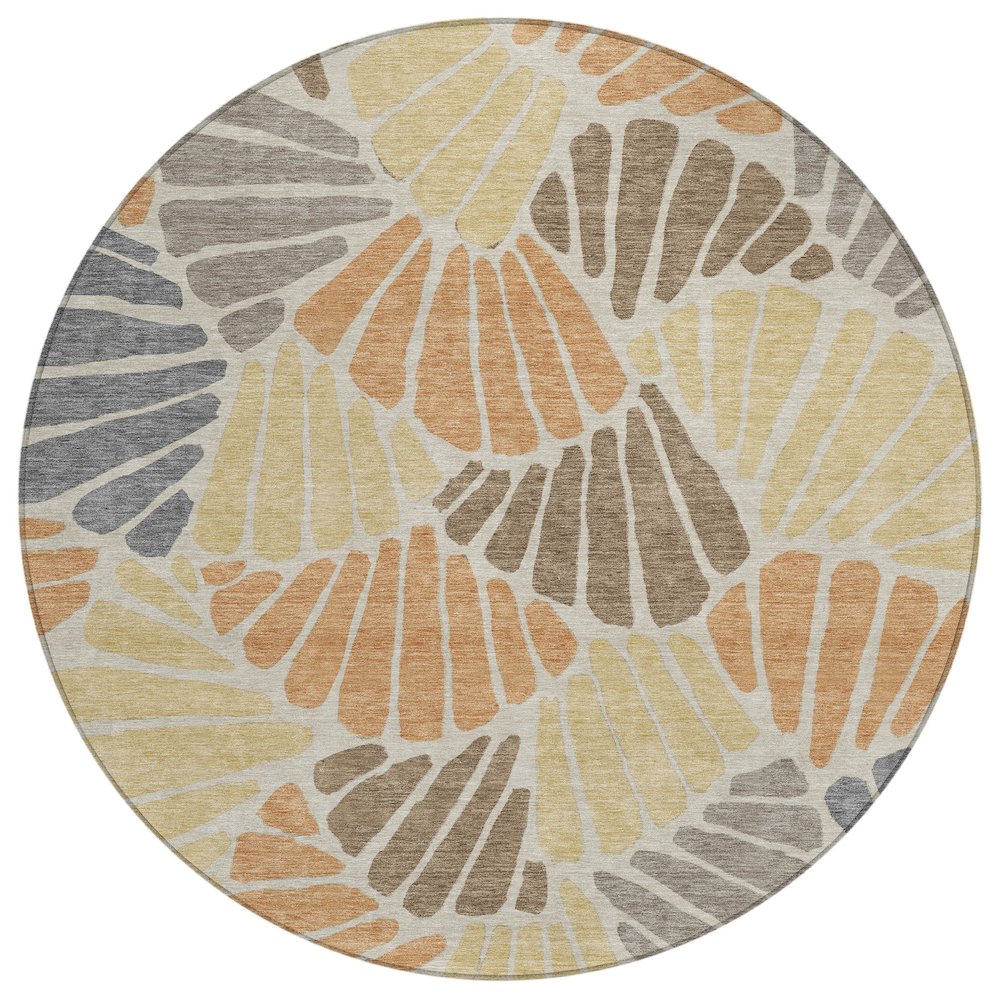 Machine Washable Indoor/Outdoor Chantille ACN2384 Orange 8' x 8' Round Rug. Picture 1