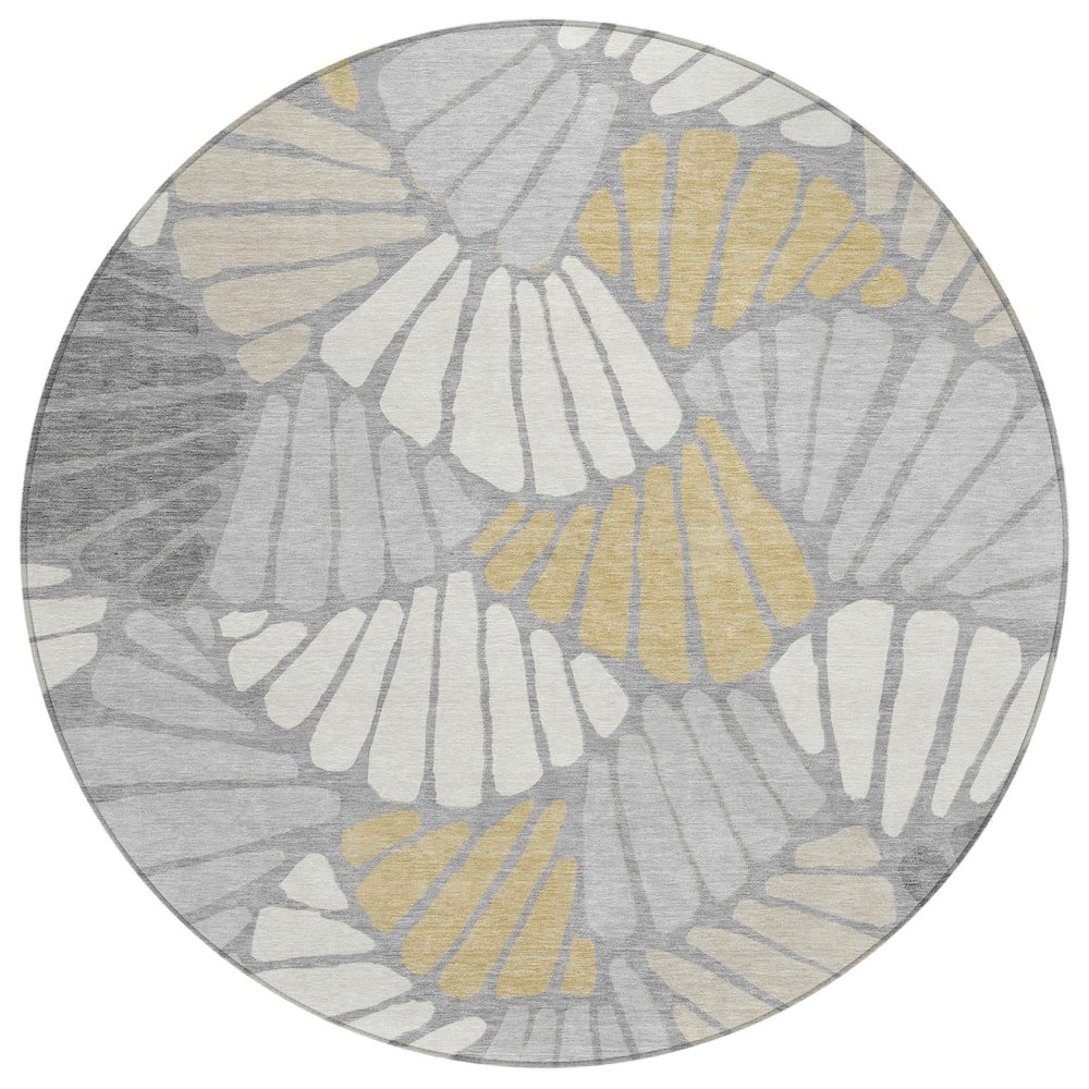 Machine Washable Indoor/Outdoor Chantille ACN2384 Gray 8' x 8' Round Rug. Picture 1