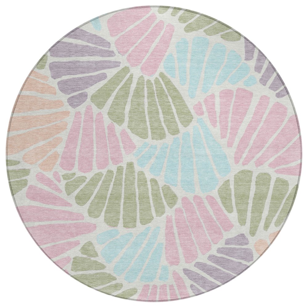Machine Washable Indoor/Outdoor Chantille ACN2384 Green 8' x 8' Round Rug. Picture 1