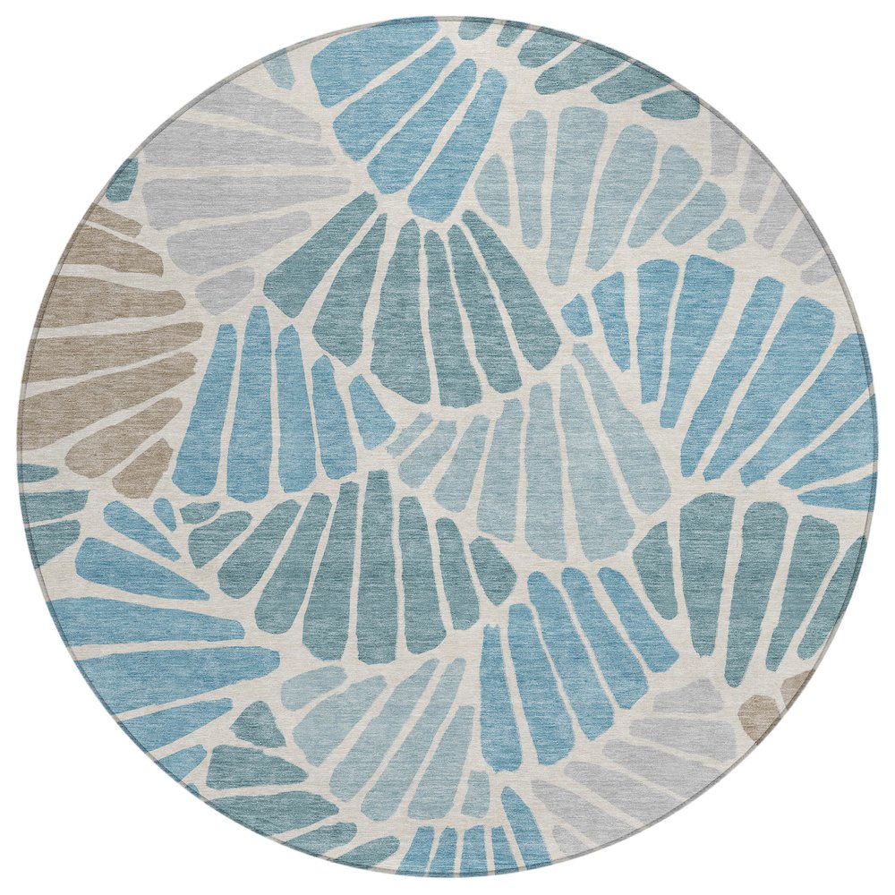 Machine Washable Indoor/Outdoor Chantille ACN2384 Teal 8' x 8' Round Rug. Picture 1