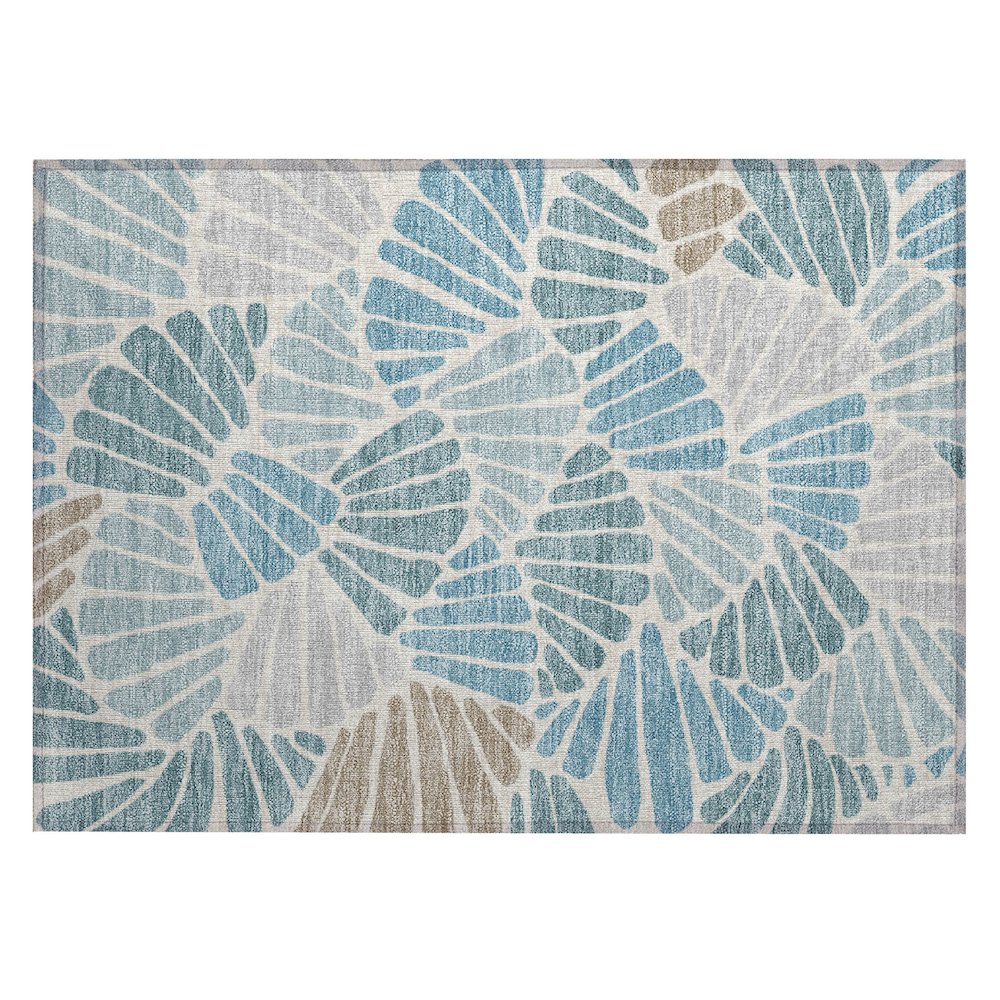 Machine Washable Indoor/Outdoor Chantille ACN2384 Teal 1'8" x 2'6" Rug. Picture 1