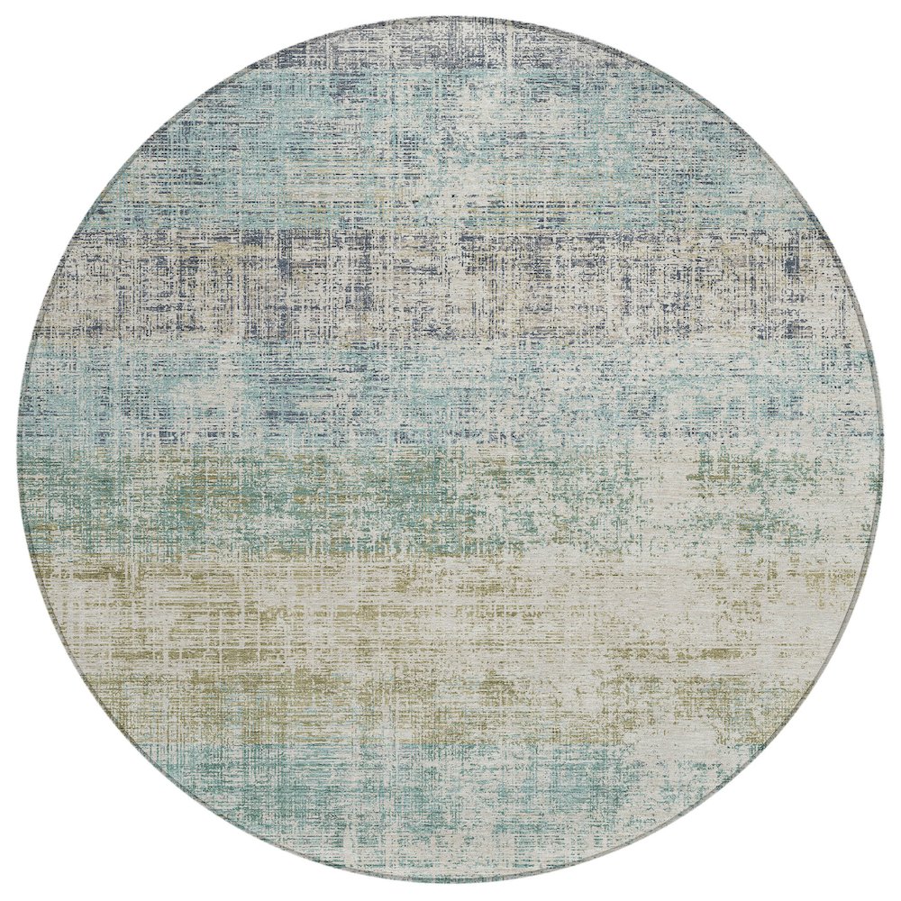Machine Washable Indoor/Outdoor Chantille ACN2388 Teal 8' x 8' Round Rug. Picture 1