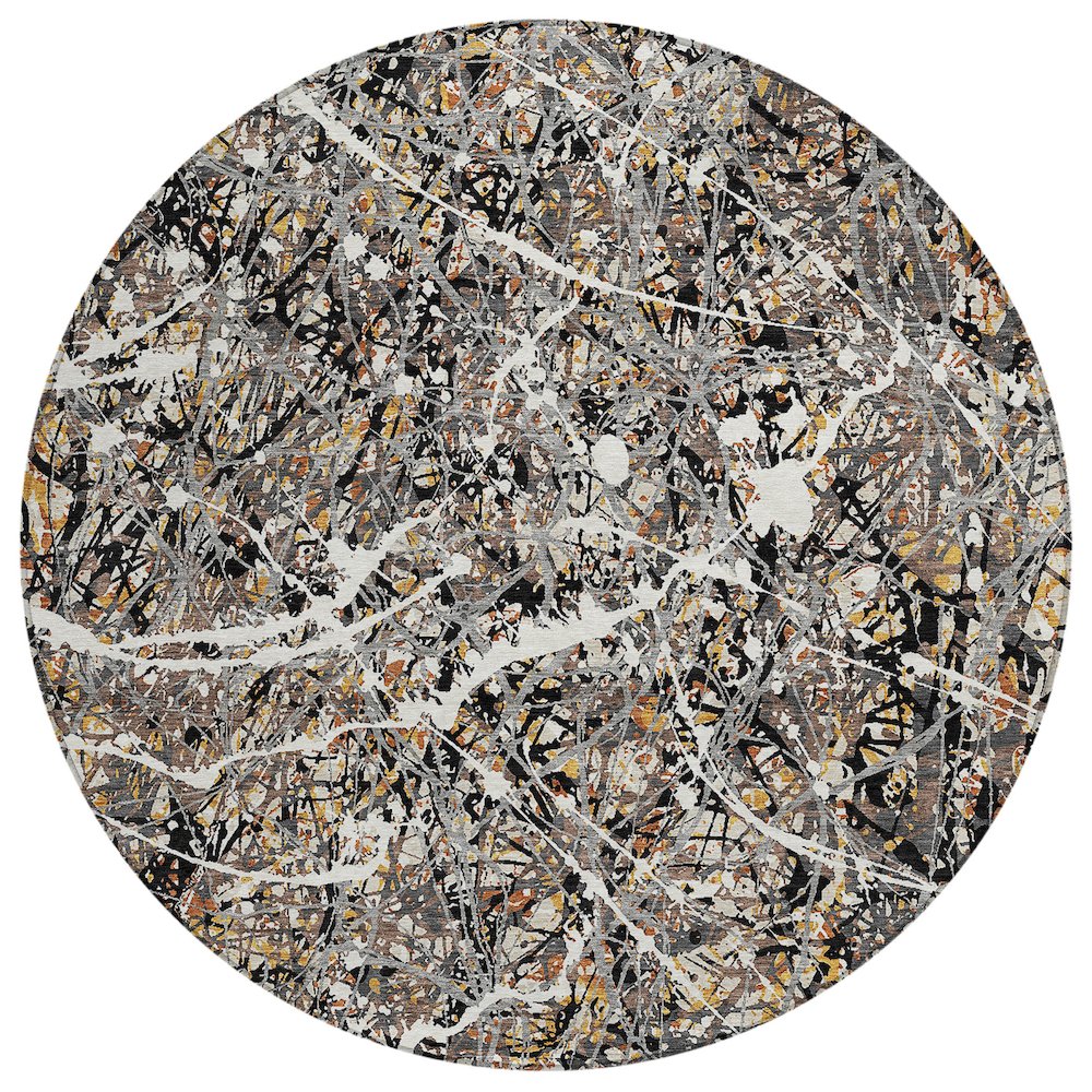 Machine Washable Indoor/Outdoor Chantille ACN2389 Black 8' x 8' Round Rug. Picture 1