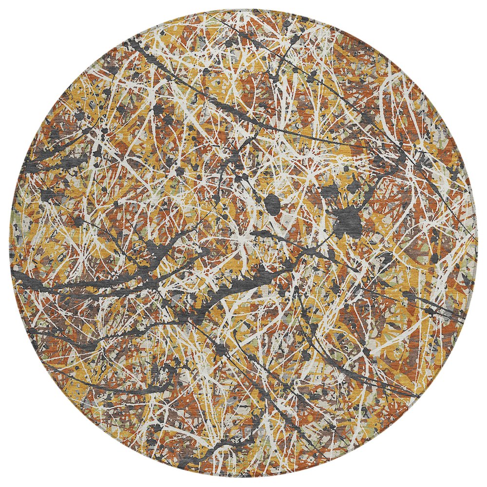 Machine Washable Indoor/Outdoor Chantille ACN2389 Gold 8' x 8' Round Rug. Picture 1