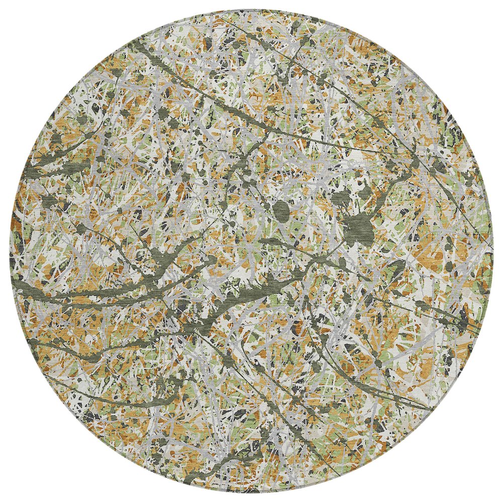 Machine Washable Indoor/Outdoor Chantille ACN2389 Green 8' x 8' Round Rug. Picture 1