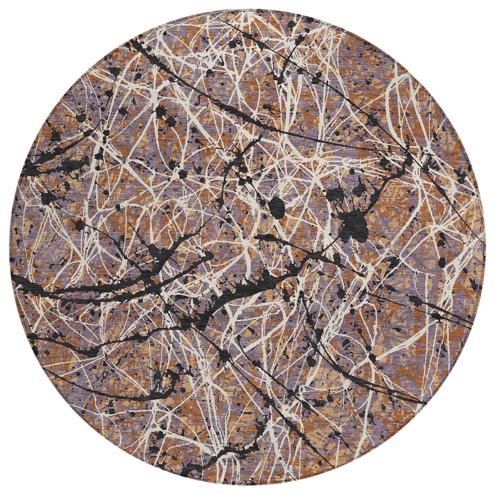 Machine Washable Indoor/Outdoor Chantille ACN2389 Orange 8' x 8' Round Rug. Picture 1