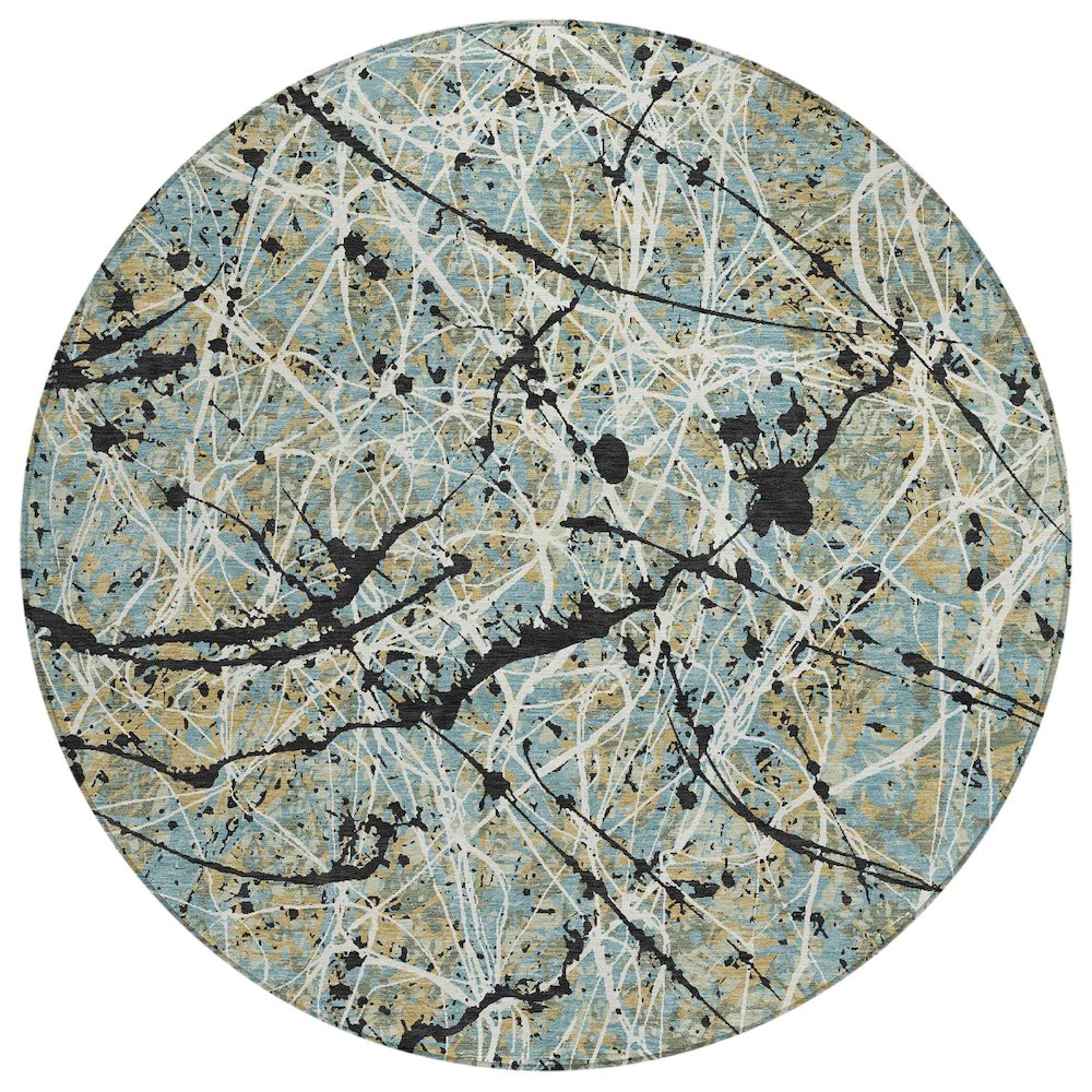 Machine Washable Indoor/Outdoor Chantille ACN2389 Teal 8' x 8' Round Rug. Picture 1