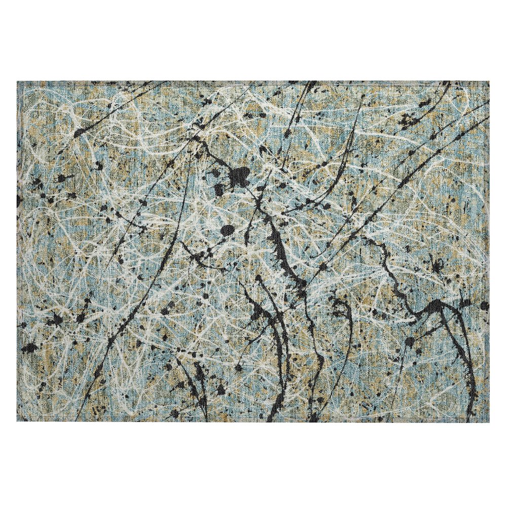 Machine Washable Indoor/Outdoor Chantille ACN2389 Teal 1'8" x 2'6" Rug. Picture 1