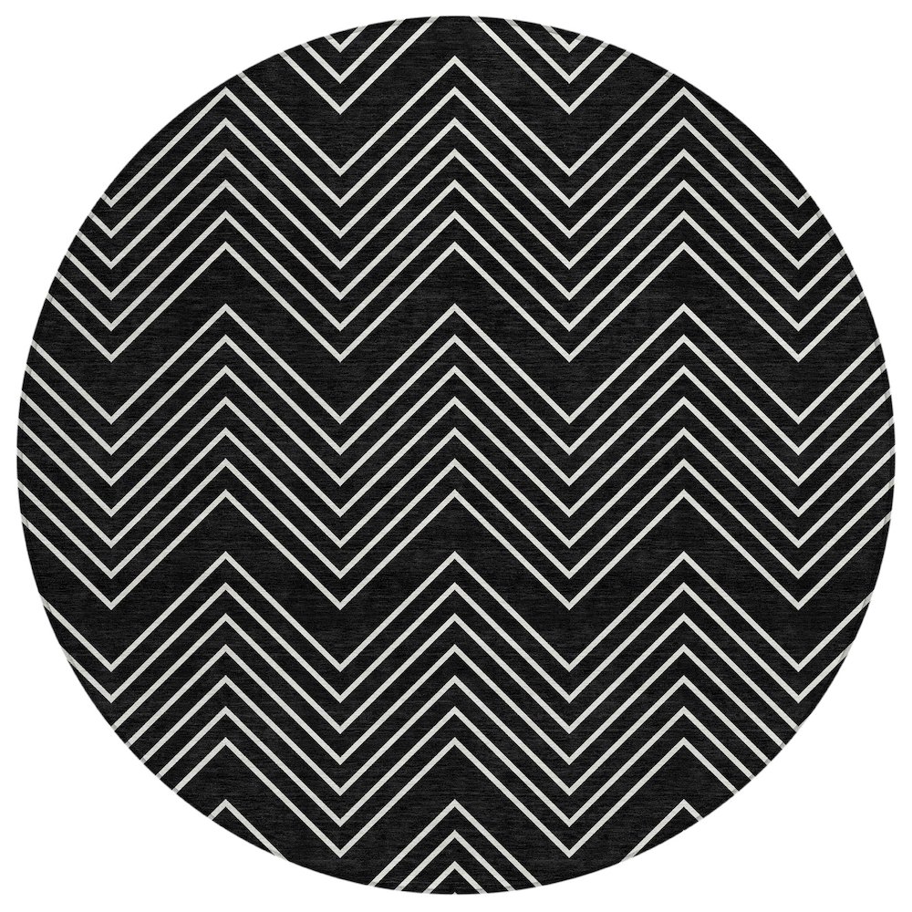Machine Washable Indoor/Outdoor Chantille ACN2390 Black 8' x 8' Round Rug. Picture 1