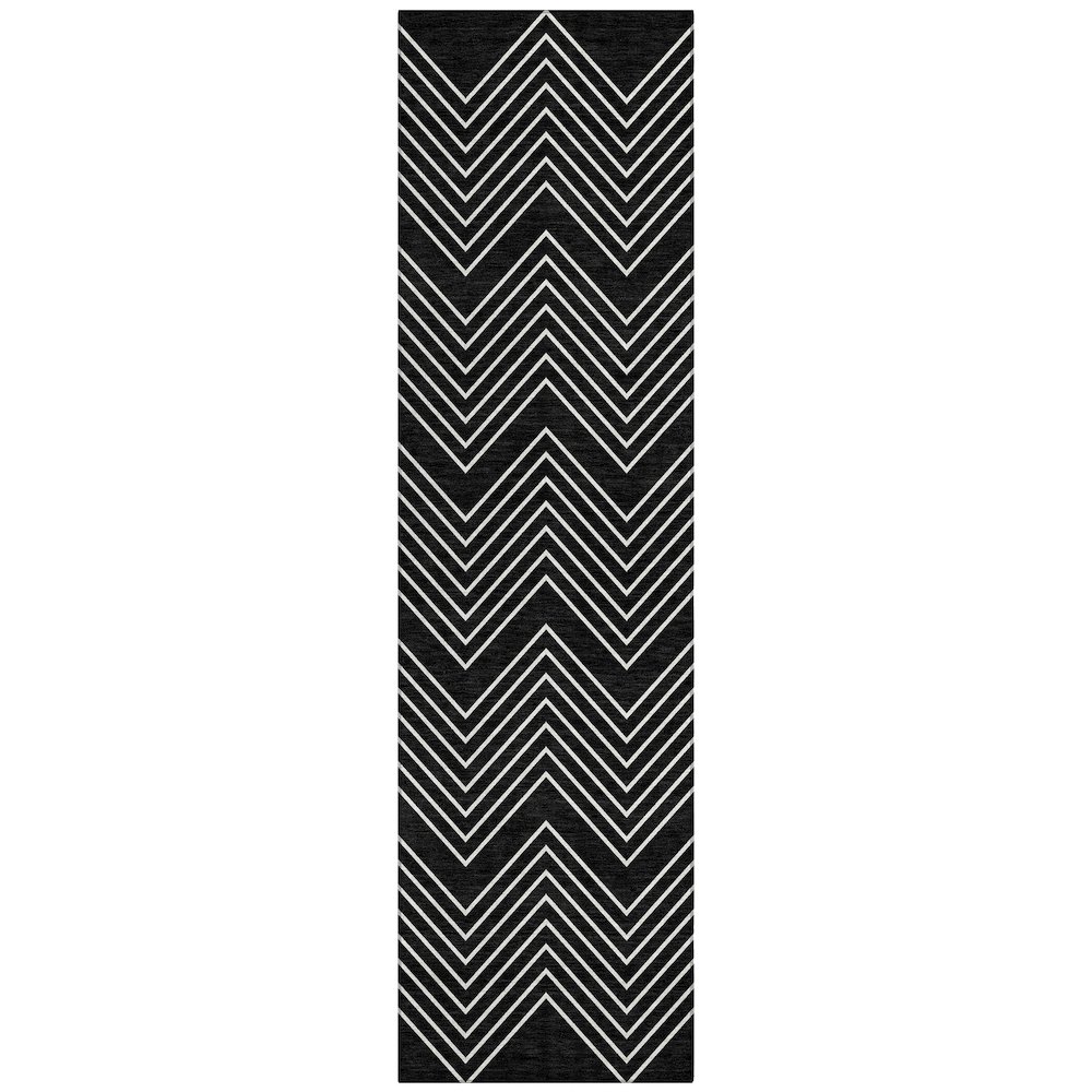 Machine Washable Indoor/Outdoor Chantille ACN2390 Black 2'3" x 7'6" Runner Rug. Picture 1